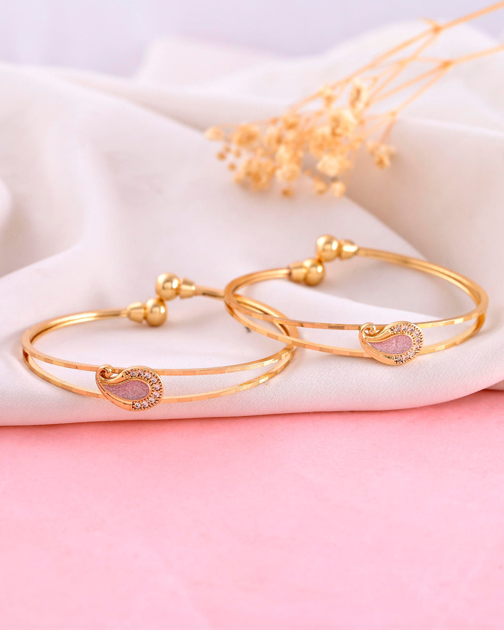 VOJ Set of 2 Gold-Polished AD Stone Studded Classic Bangles