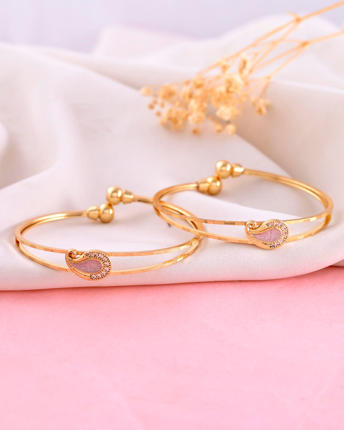 VOJ Set of 2 Gold-Polished AD Stone Studded Classic Bangles