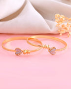 VOJ Set of 2 Gold-Polished Stone Studded Heart Shaped Bangles
