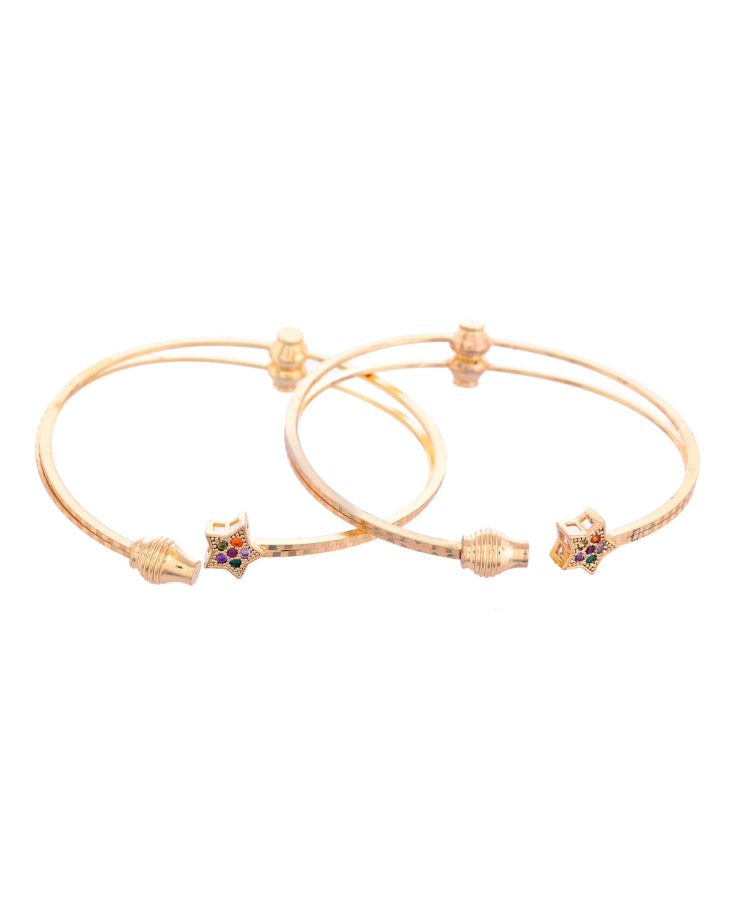 VOJ Set of 2 Gold-Polished Multi Colour Stone Studded Star Shaped Bangles