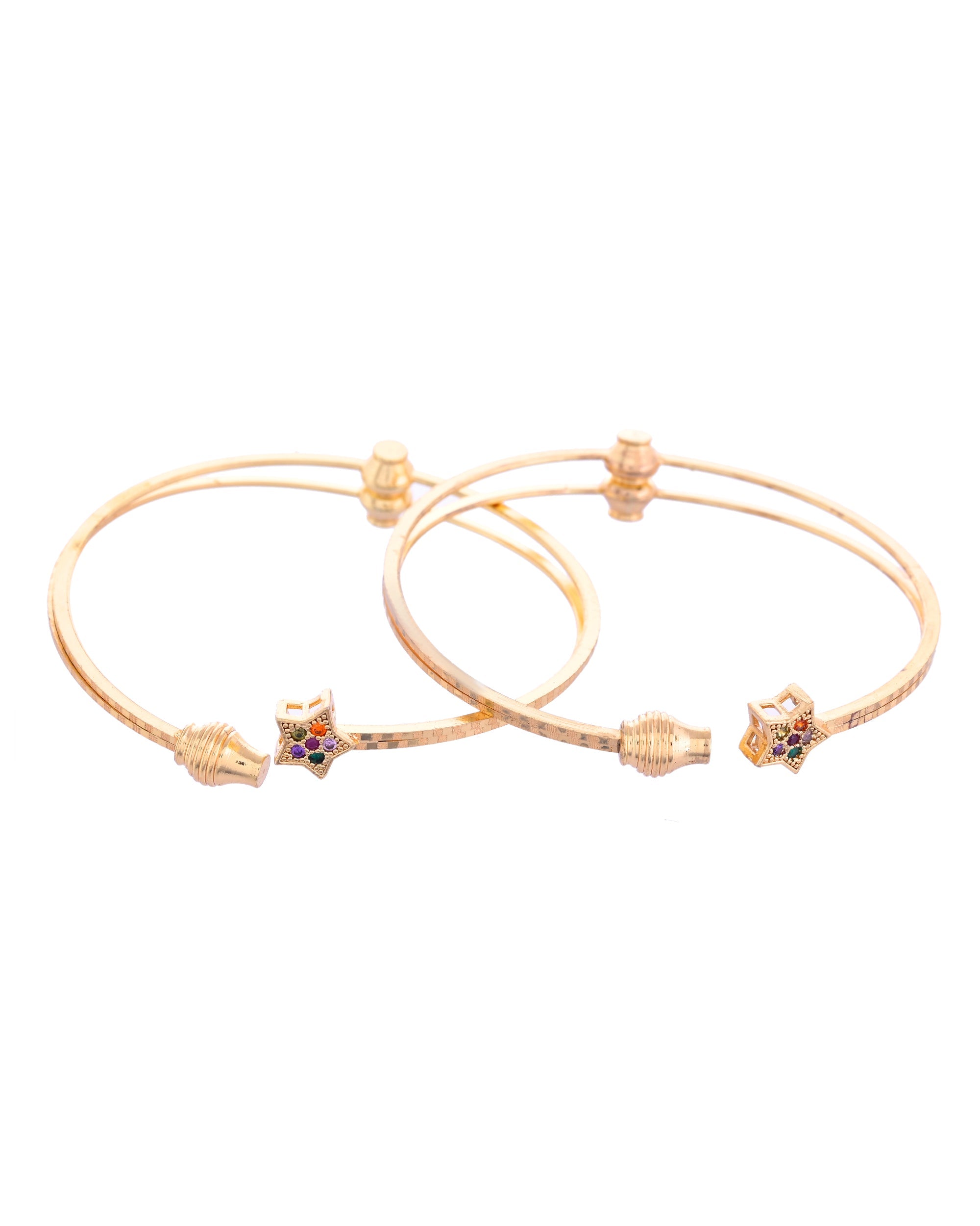 VOJ Set of 2 Gold-Polished Multi Colour Stone Studded Star Shaped Bangles