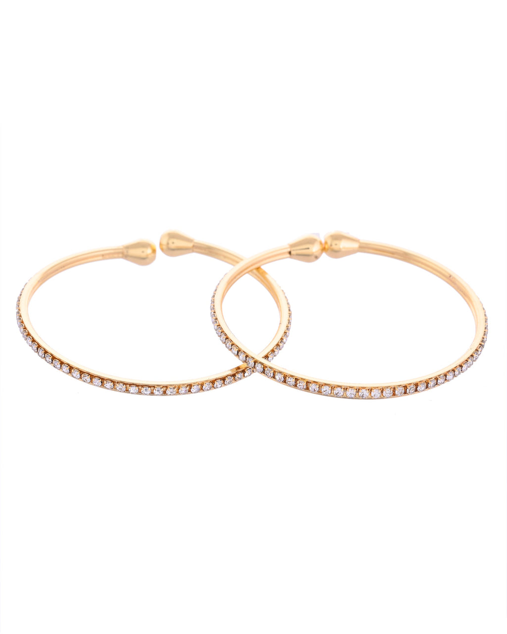 VOJ Set of 2 Gold-Polished AD Stones Studded Minimal Bangles