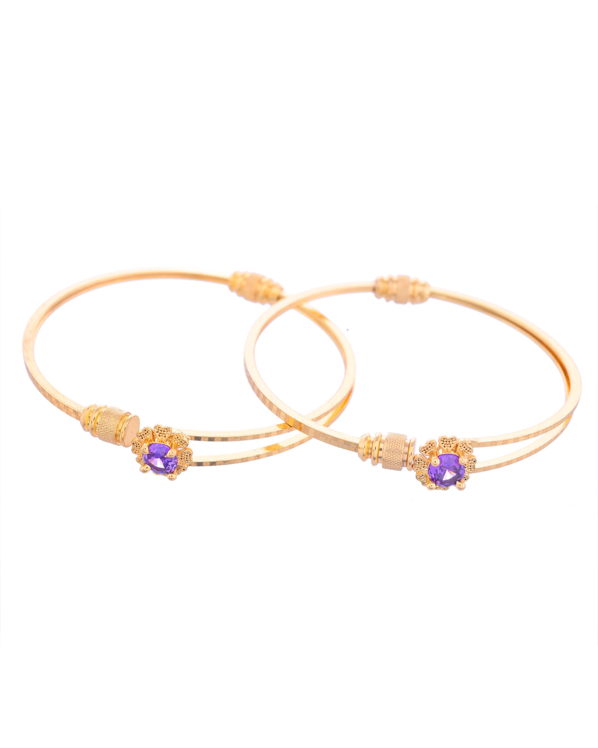 VOJ Set of 2 Gold-Polished Purple Stone Studded Bangles | Grocsy