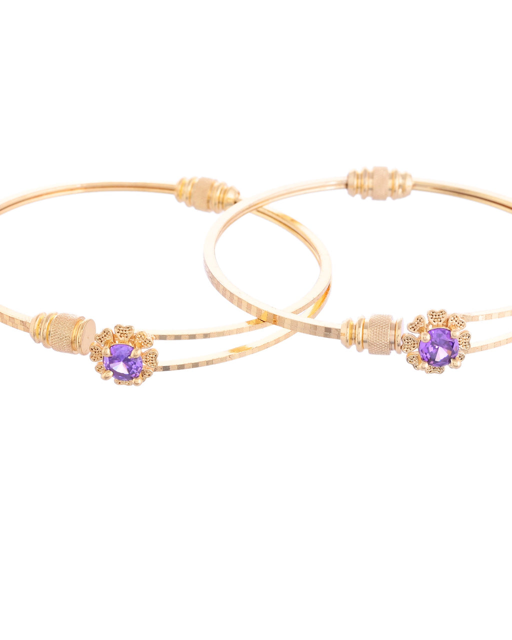 VOJ Set of 2 Gold-Polished Purple Stone Studded Bangles | Grocsy