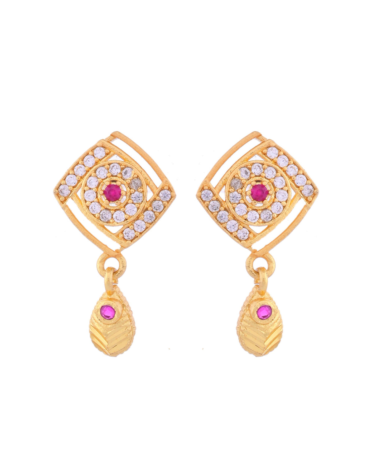 VOJ Gold-Polished Square Shaped AD Stone Studded Chain Set