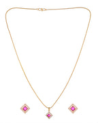 VOJ Gold-Polished Square Shaped Ruby Red Stone Studded Chain Set | Grocsy