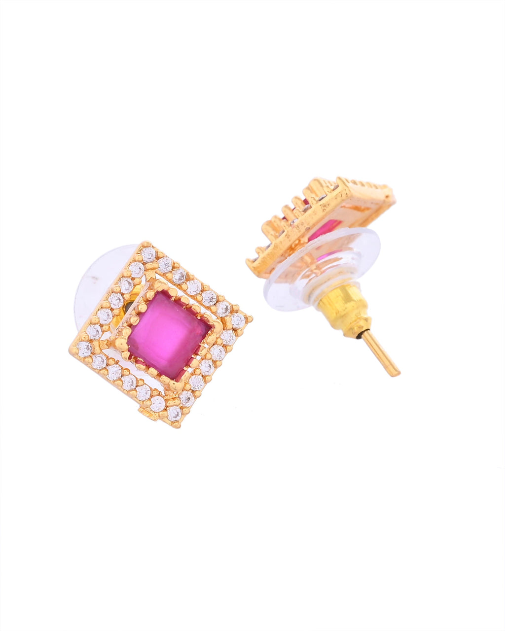 VOJ Gold-Polished Square Shaped Ruby Red Stone Studded Chain Set | Grocsy