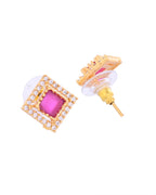 VOJ Gold-Polished Square Shaped Ruby Red Stone Studded Chain Set | Grocsy