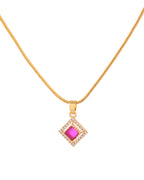 VOJ Gold-Polished Square Shaped Ruby Red Stone Studded Chain Set | Grocsy