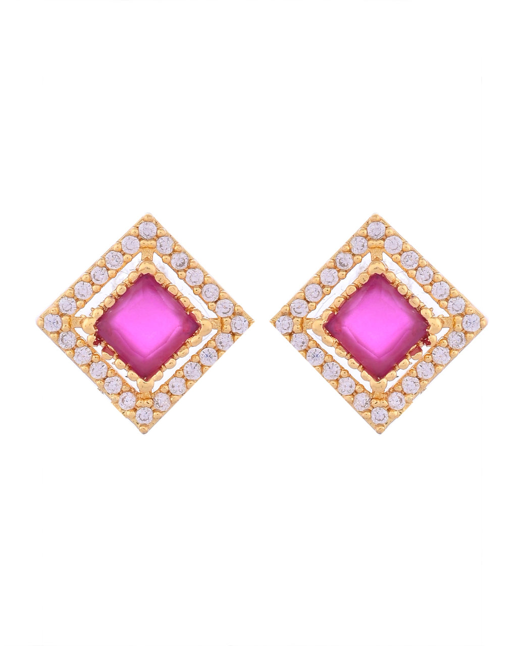 VOJ Gold-Polished Square Shaped Ruby Red Stone Studded Chain Set | Grocsy