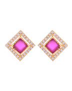 VOJ Gold-Polished Square Shaped Ruby Red Stone Studded Chain Set | Grocsy
