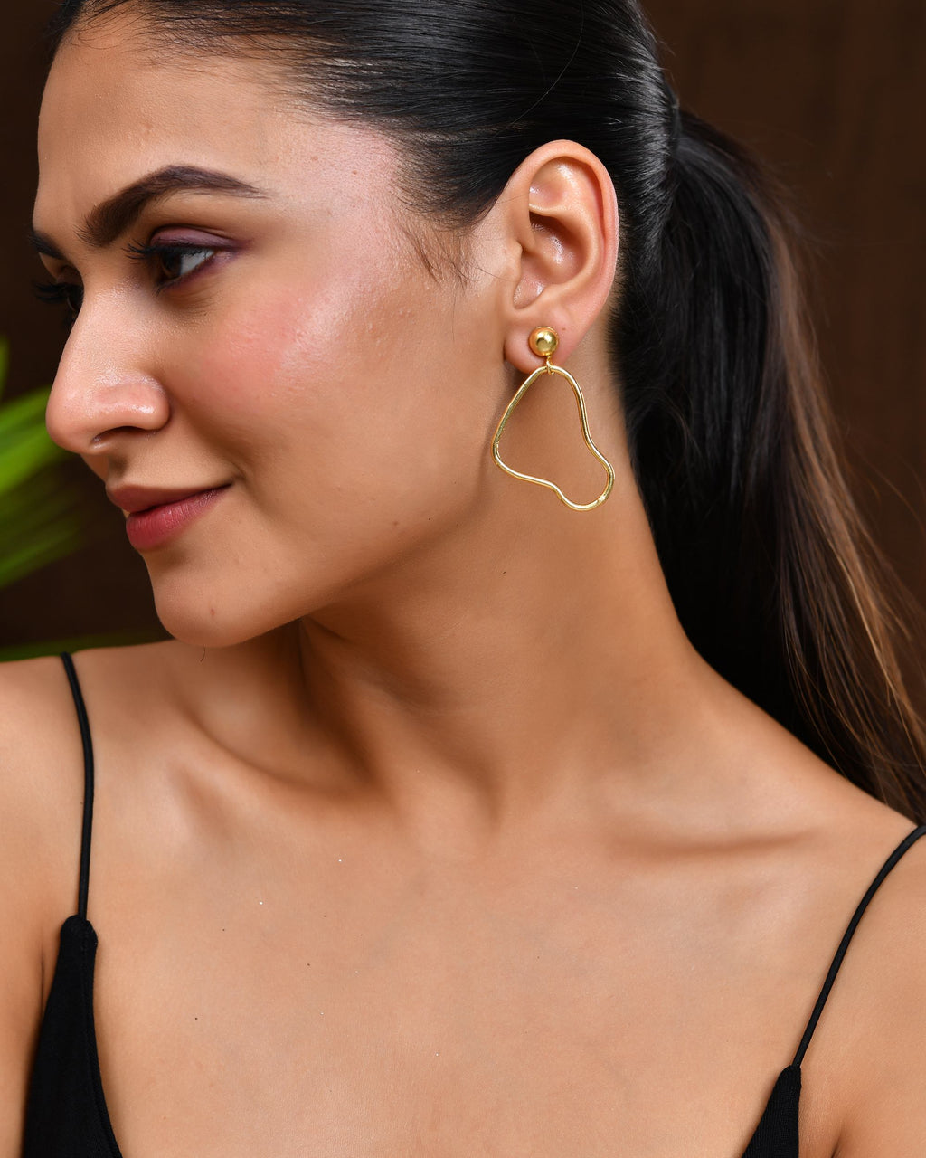 VOJ Gold Polished Anti Tarnish Designer Drop Earrings