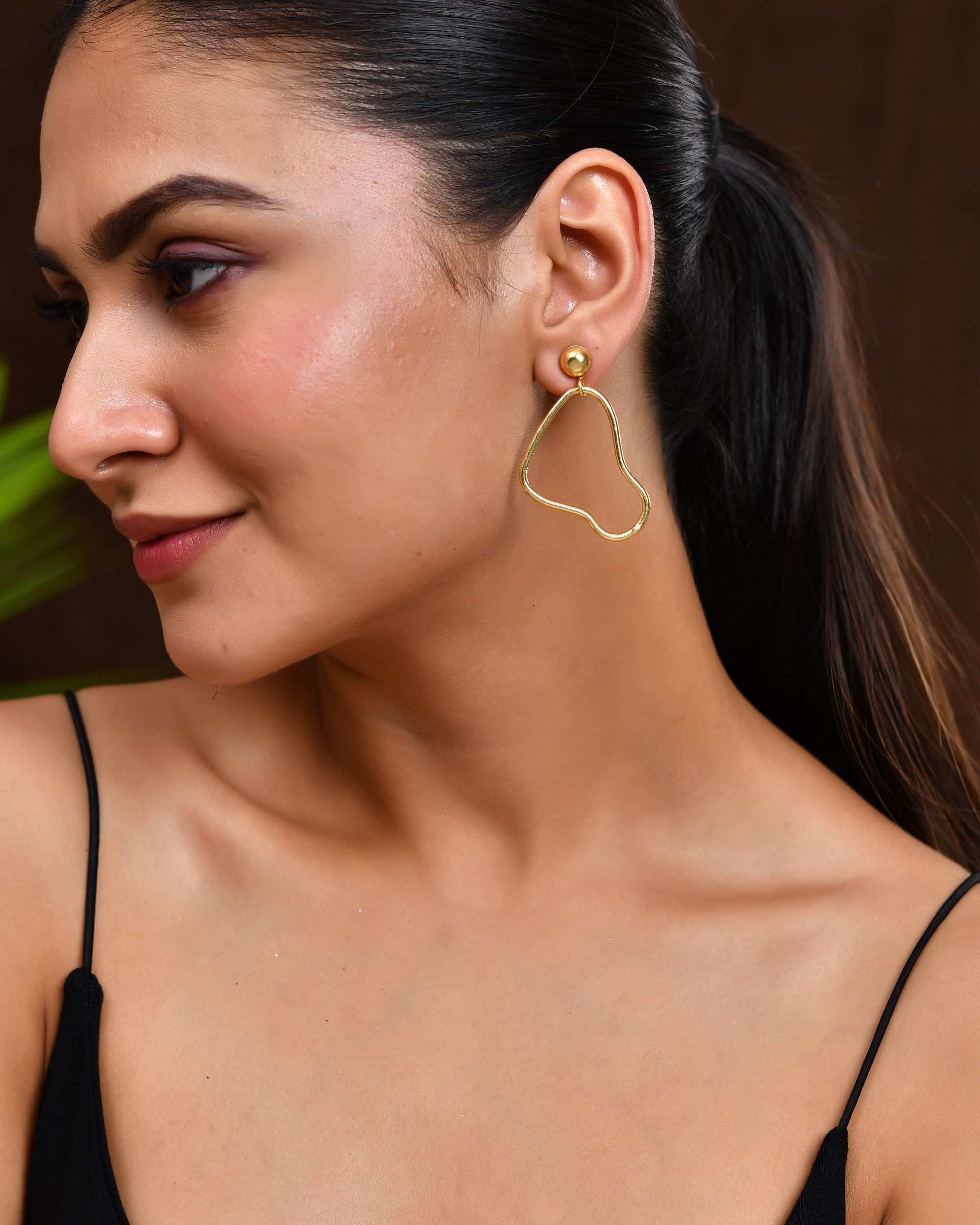 VOJ Gold Polished Anti Tarnish Designer Drop Earrings