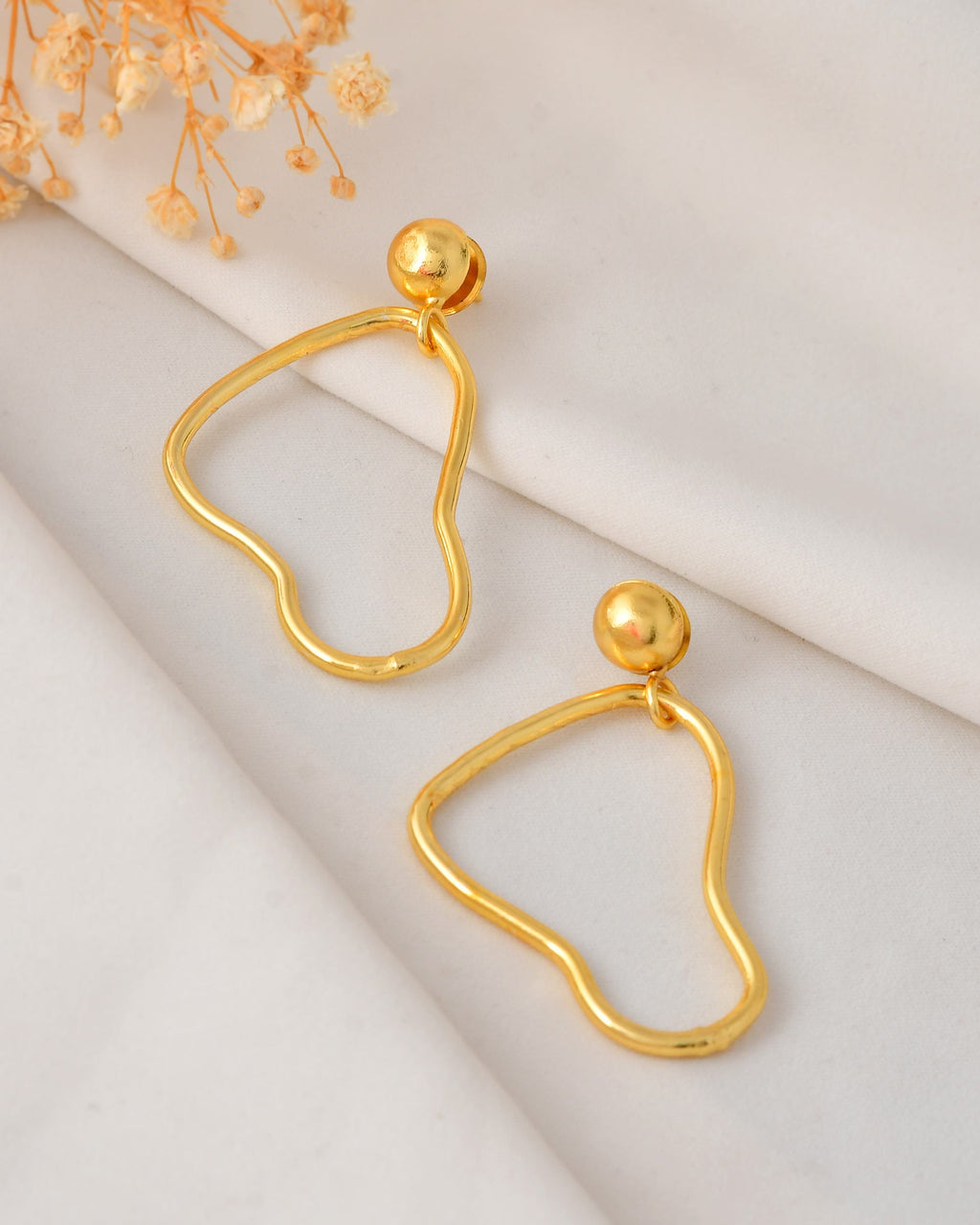 VOJ Gold Polished Anti Tarnish Designer Drop Earrings