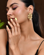 VOJ Gold Polished Floral Designer Earrings