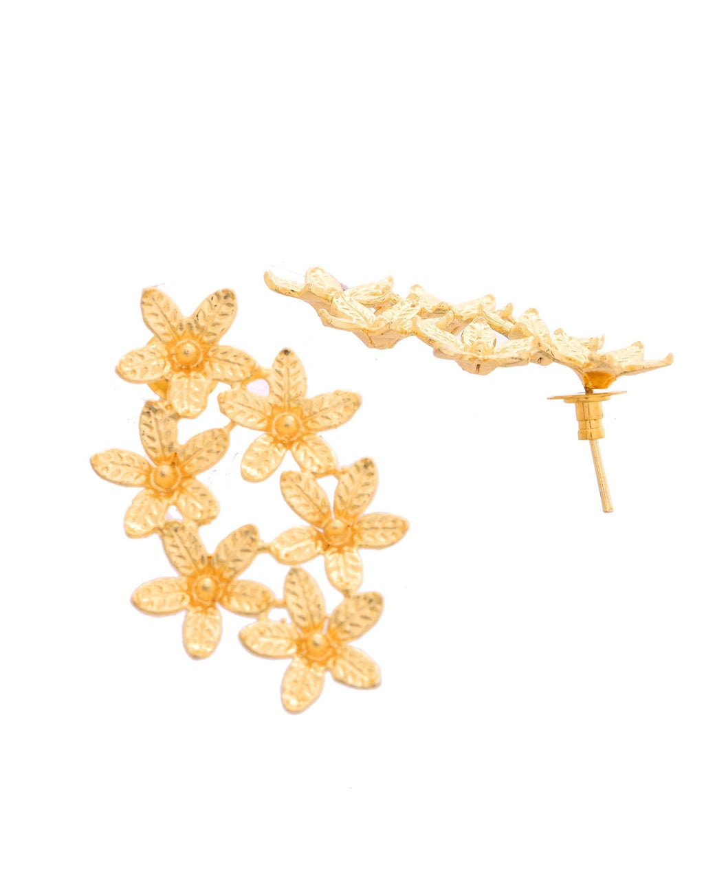 VOJ Gold Polished Floral Designer Earrings
