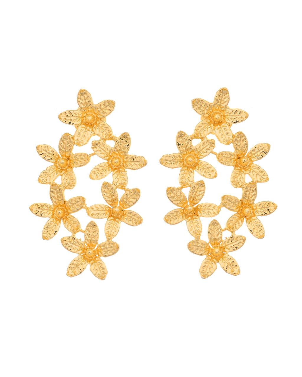 VOJ Gold Polished Floral Designer Earrings