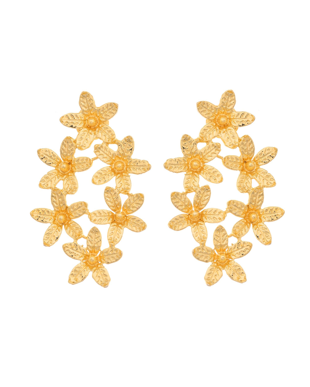 VOJ Gold Polished Floral Designer Earrings