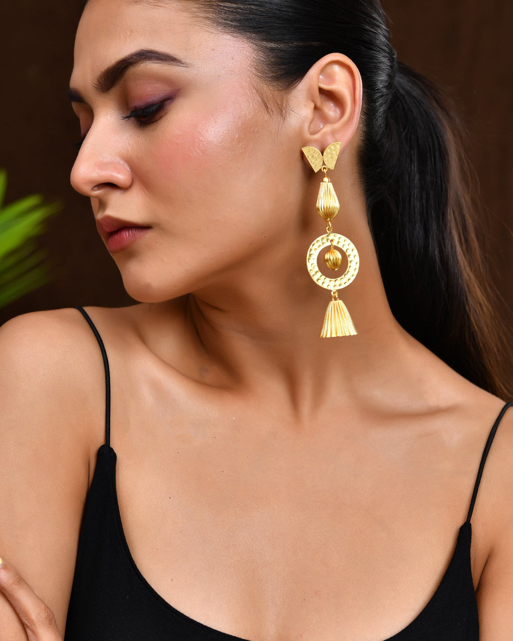 VOJ Gold Polished Designer Anti Tarnish Big Drop Earrings | Grocsy