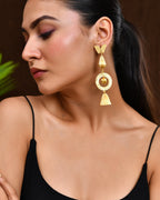 VOJ Gold Polished Designer Anti Tarnish Big Drop Earrings | Grocsy