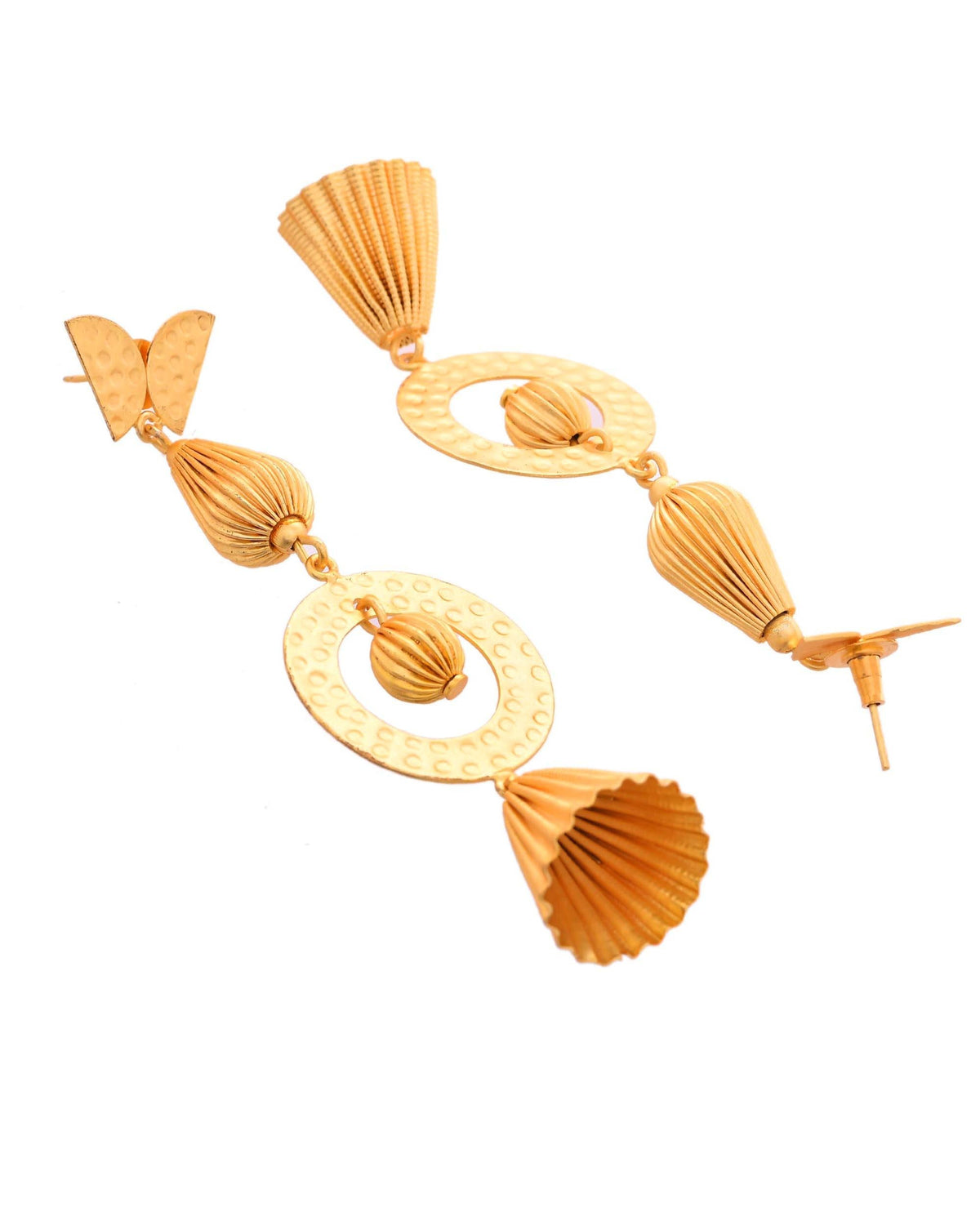 VOJ Gold Polished Designer Anti Tarnish Big Drop Earrings | Grocsy