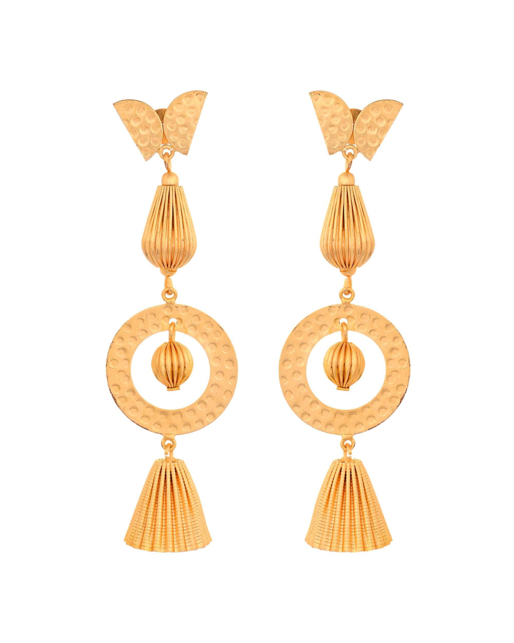 VOJ Gold Polished Designer Anti Tarnish Big Drop Earrings | Grocsy
