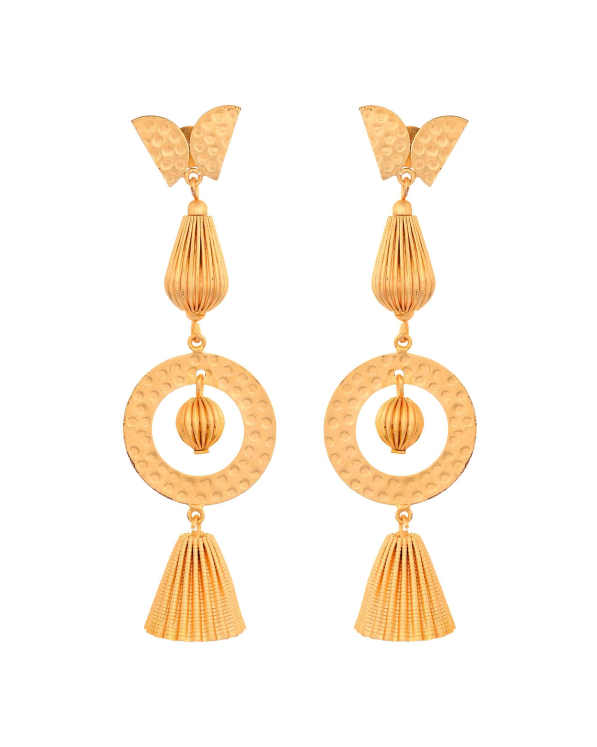 VOJ Gold Polished Designer Anti Tarnish Big Drop Earrings | Grocsy
