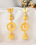 VOJ Gold Polished Designer Anti Tarnish Big Drop Earrings | Grocsy