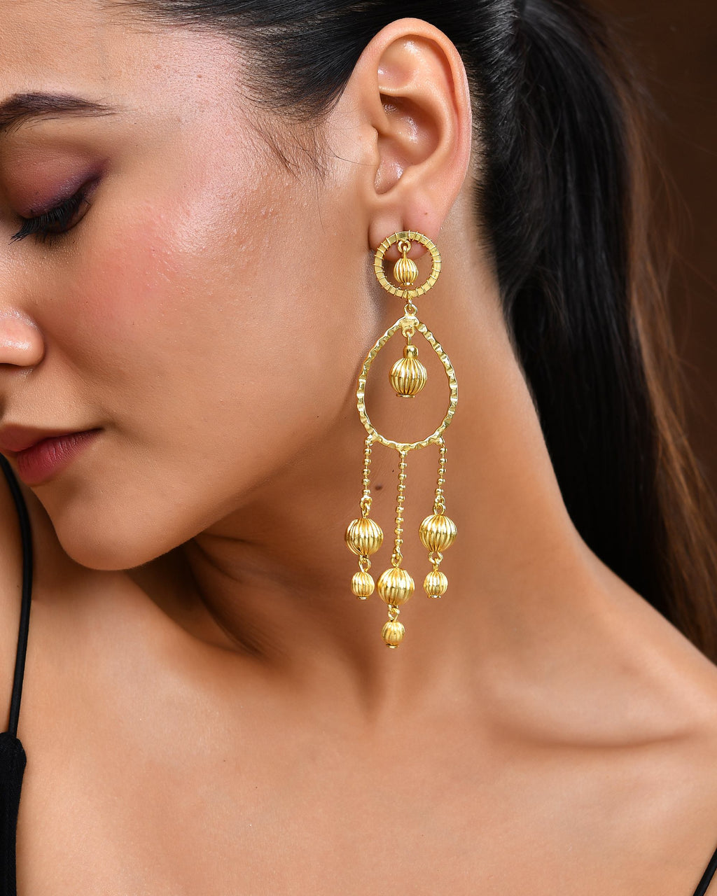 VOJ Gold Polished Elegant Anti Tarnish Big Drop Earrings | Grocsy
