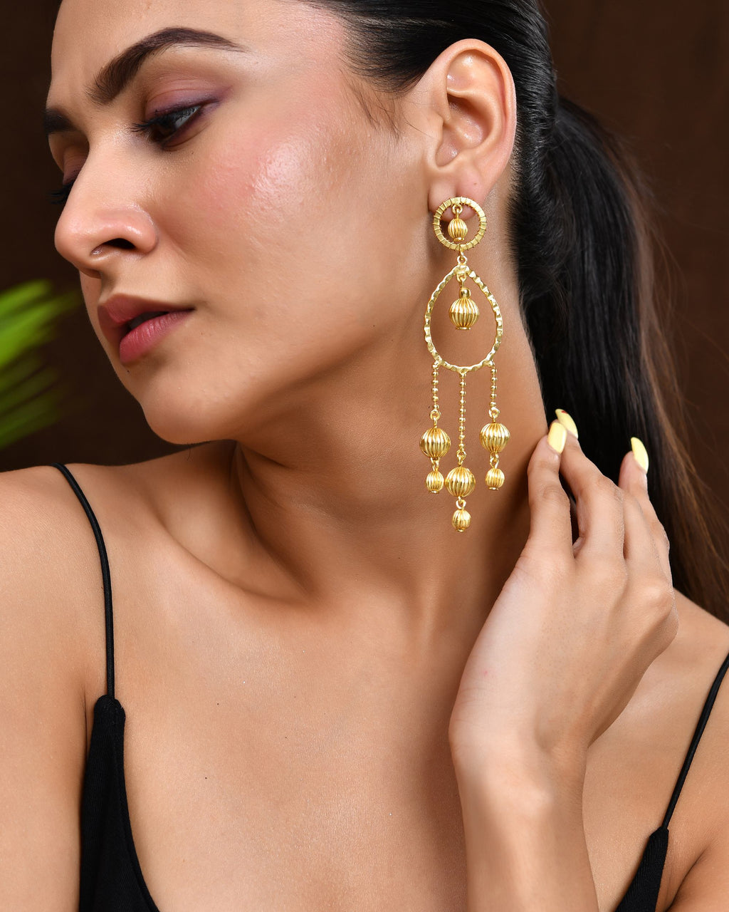 VOJ Gold Polished Elegant Anti Tarnish Big Drop Earrings | Grocsy