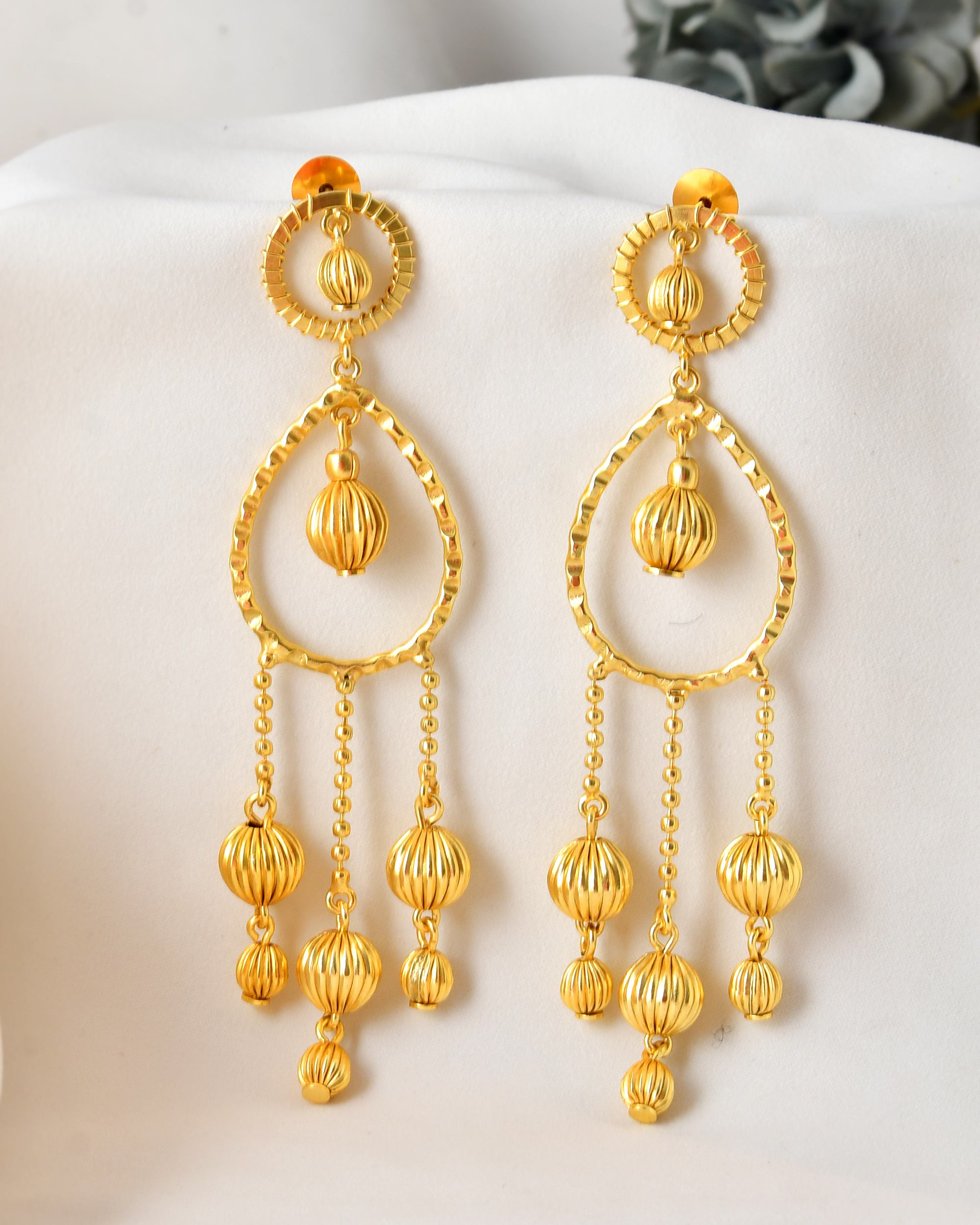 VOJ Gold Polished Elegant Anti Tarnish Big Drop Earrings | Grocsy