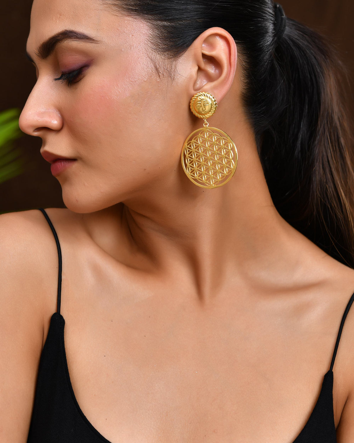 VOJ Gold Polished Hand Crafted Anti Tarnish Circular Earrings