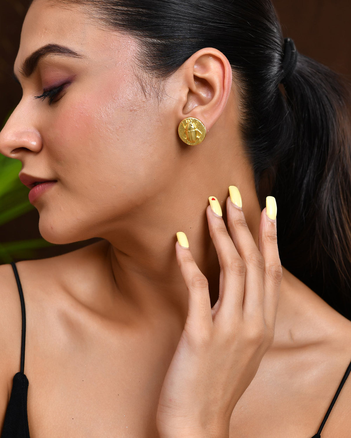 VOJ Gold Polished Designer Small Stud Earrings