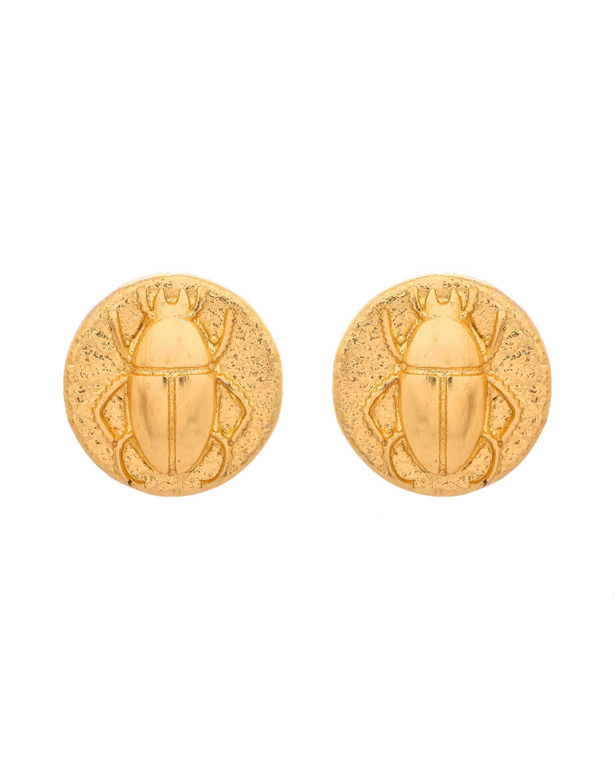 VOJ Gold Polished Designer Small Stud Earrings