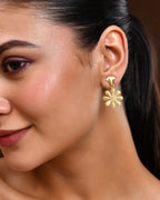 VOJ Gold Polished Anti Tarnish Flower Shaped Drop Earrings | Grocsy