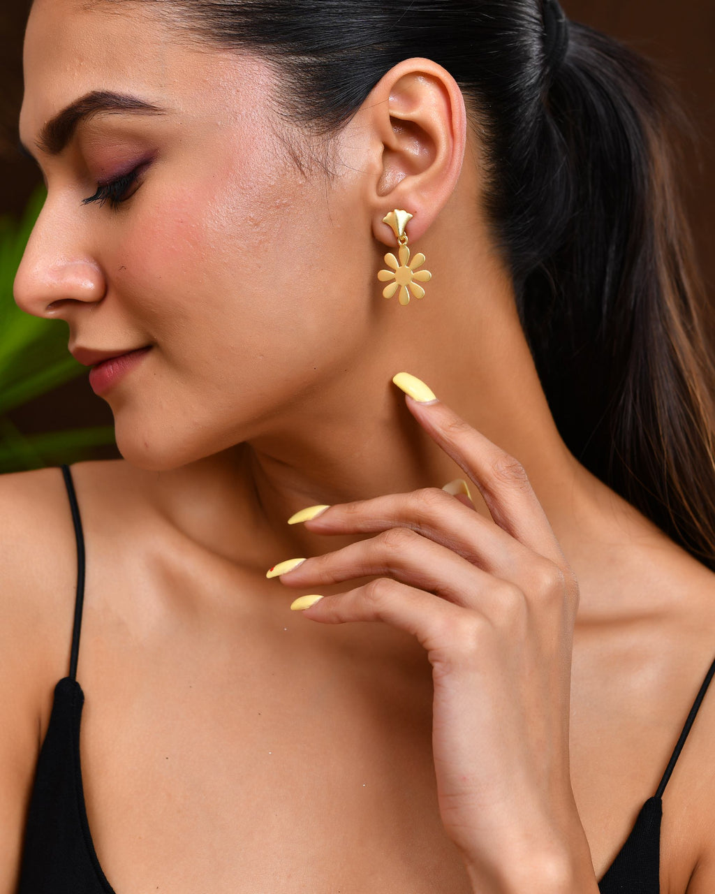 VOJ Gold Polished Anti Tarnish Flower Shaped Drop Earrings | Grocsy