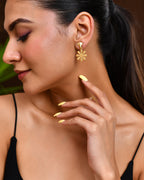 VOJ Gold Polished Anti Tarnish Flower Shaped Drop Earrings | Grocsy