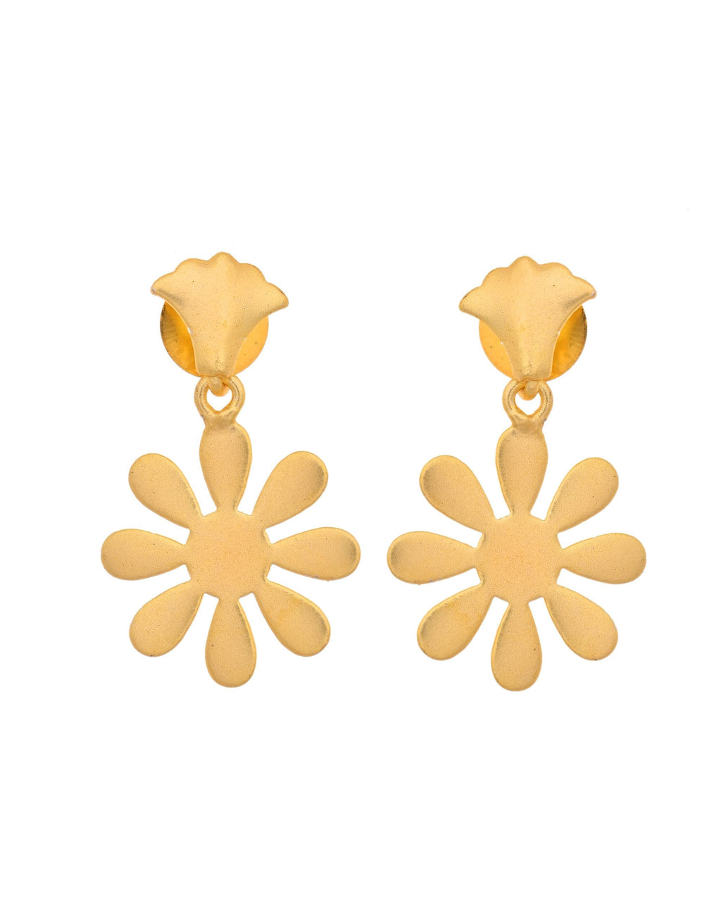 VOJ Gold Polished Anti Tarnish Flower Shaped Drop Earrings | Grocsy