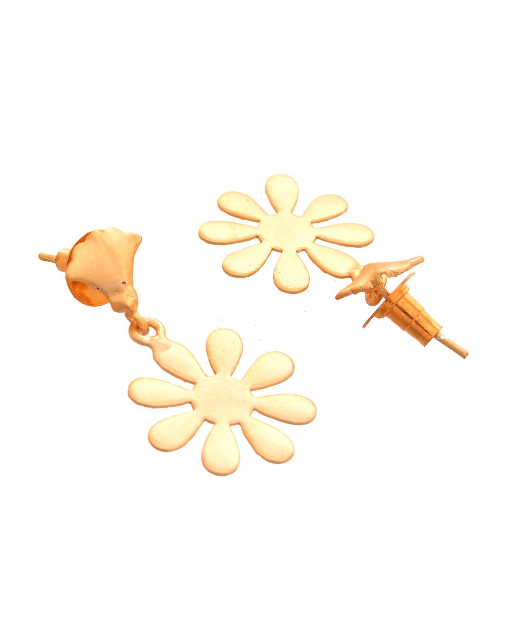 VOJ Gold Polished Anti Tarnish Flower Shaped Drop Earrings | Grocsy