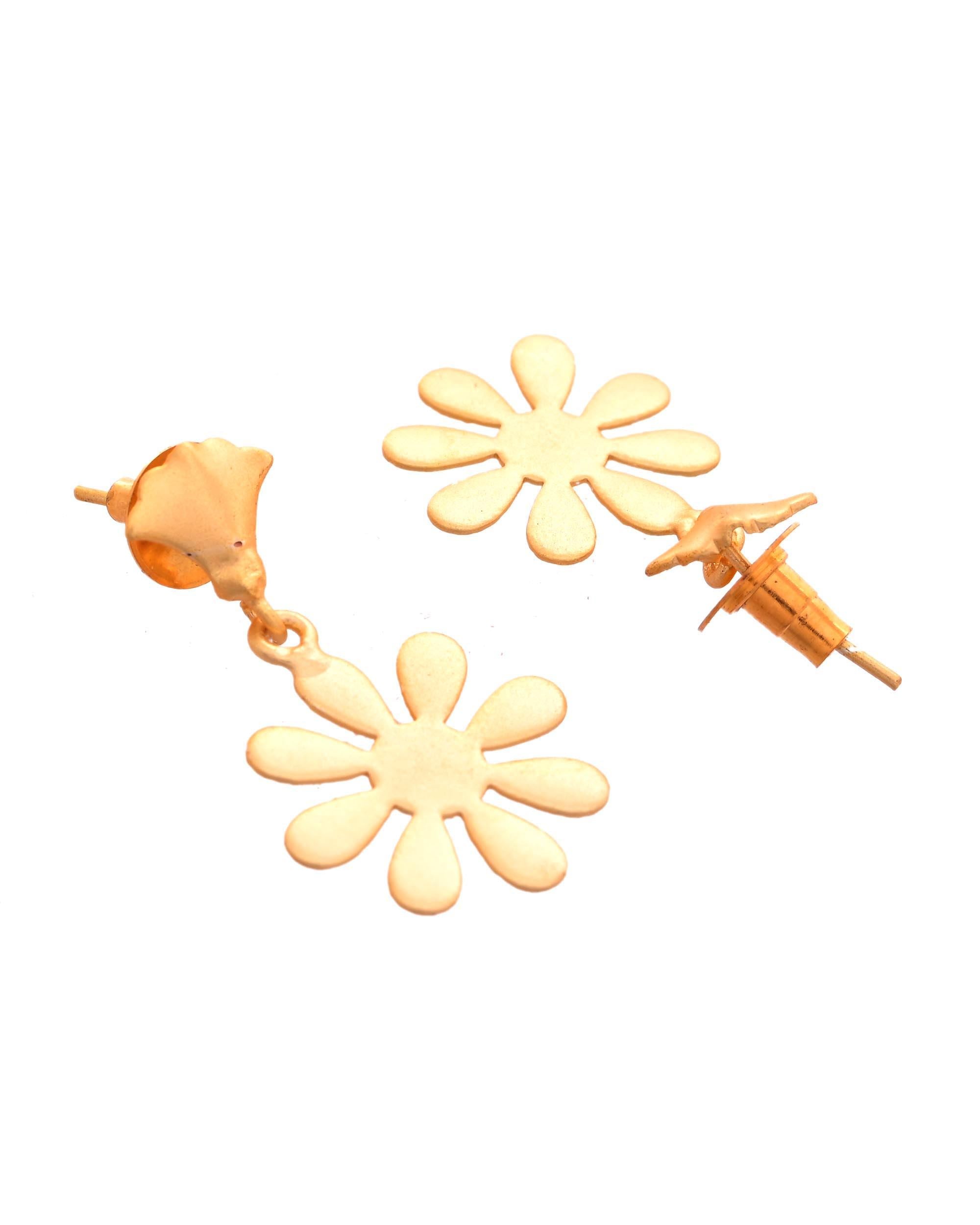 VOJ Gold Polished Anti Tarnish Flower Shaped Drop Earrings | Grocsy