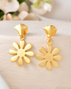 VOJ Gold Polished Anti Tarnish Flower Shaped Drop Earrings | Grocsy
