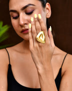 VOJ Gold Polished Geometric Shaped Big Ring | Grocsy