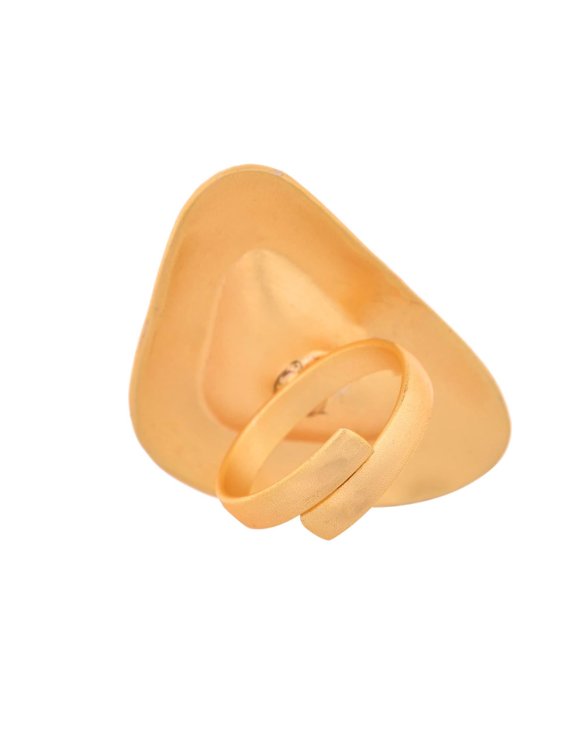 VOJ Gold Polished Geometric Shaped Big Ring | Grocsy