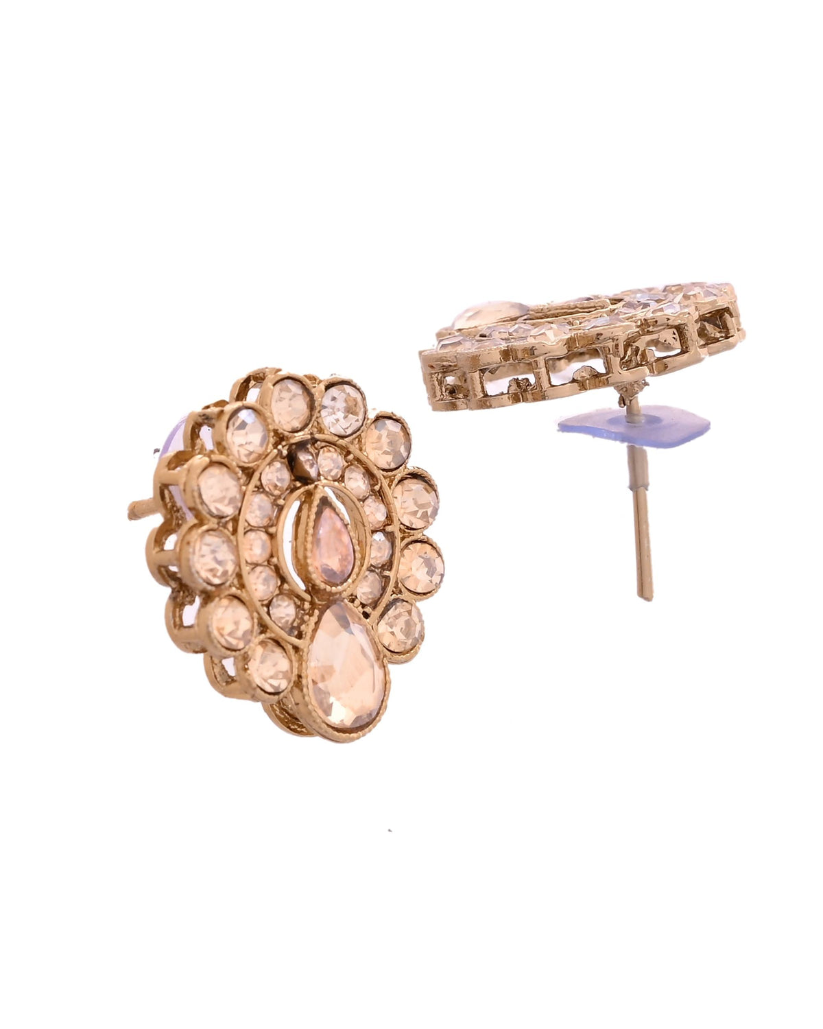 VOJ Copper Plated Stone Studded Circular Shaped Jewellery Set With Maang Tikka | Grocsy