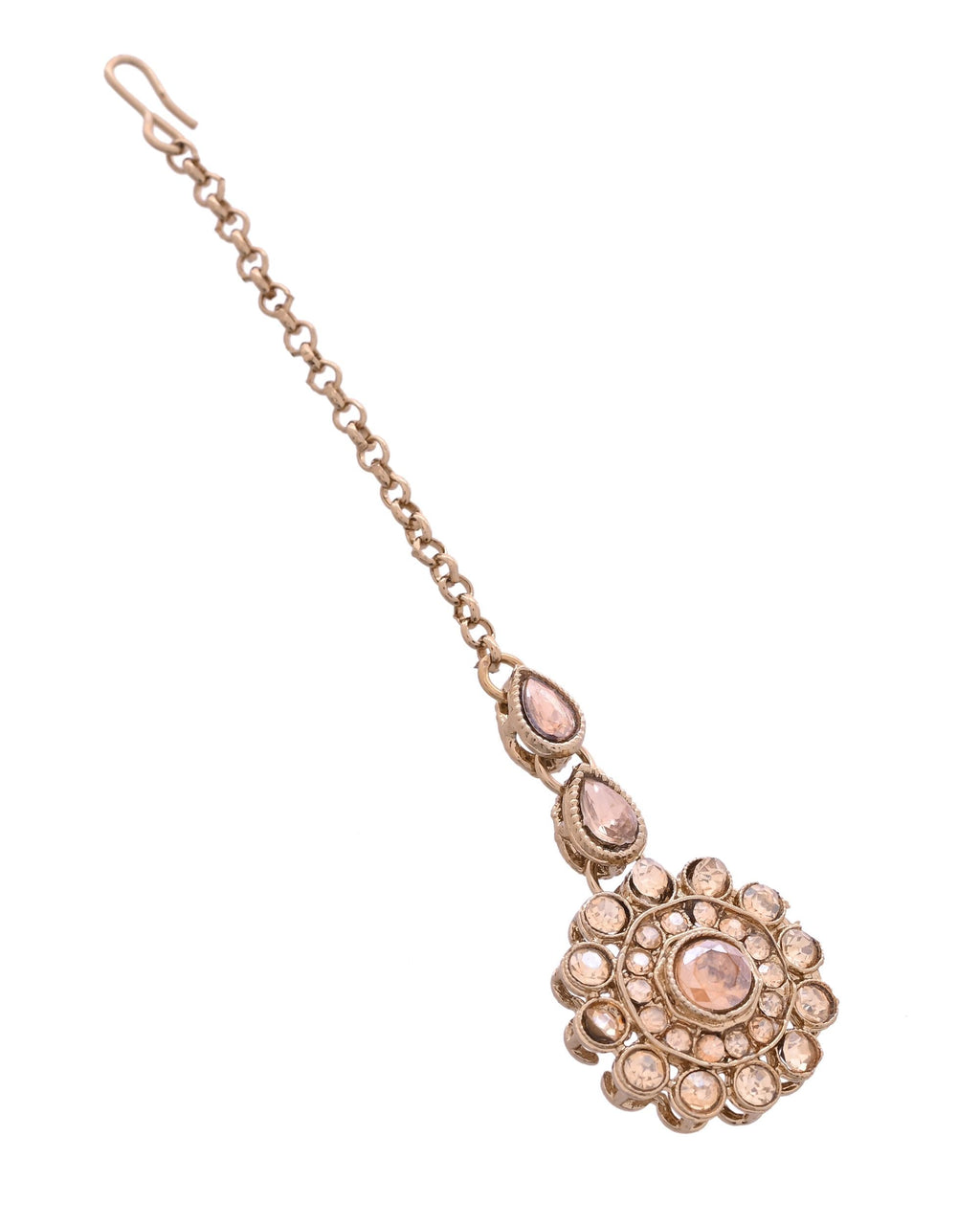 VOJ Copper Plated Stone Studded Circular Shaped Jewellery Set With Maang Tikka | Grocsy