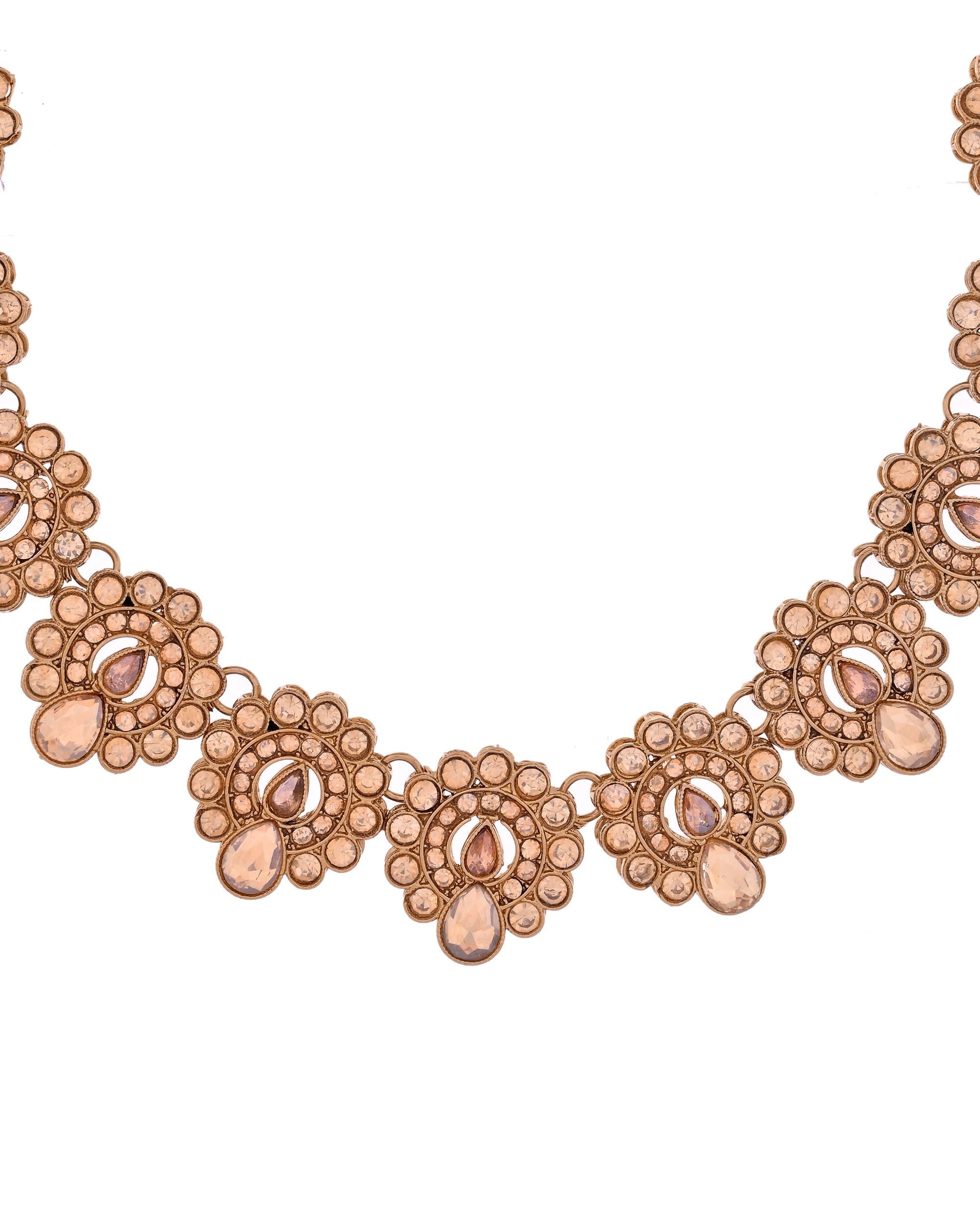 VOJ Copper Plated Stone Studded Circular Shaped Jewellery Set With Maang Tikka | Grocsy