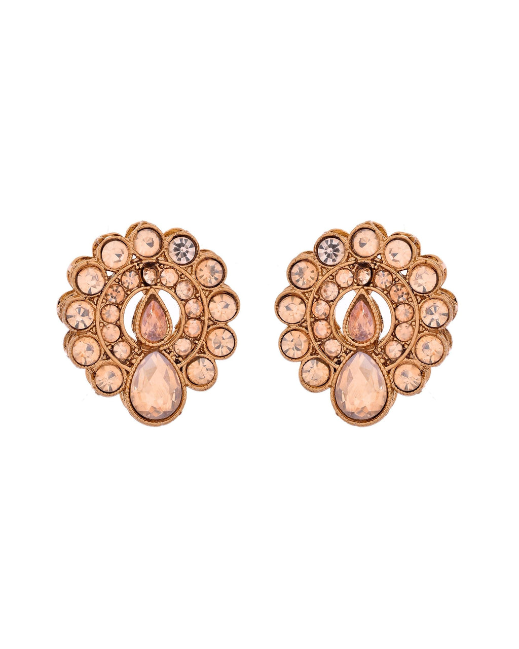 VOJ Copper Plated Stone Studded Circular Shaped Jewellery Set With Maang Tikka | Grocsy