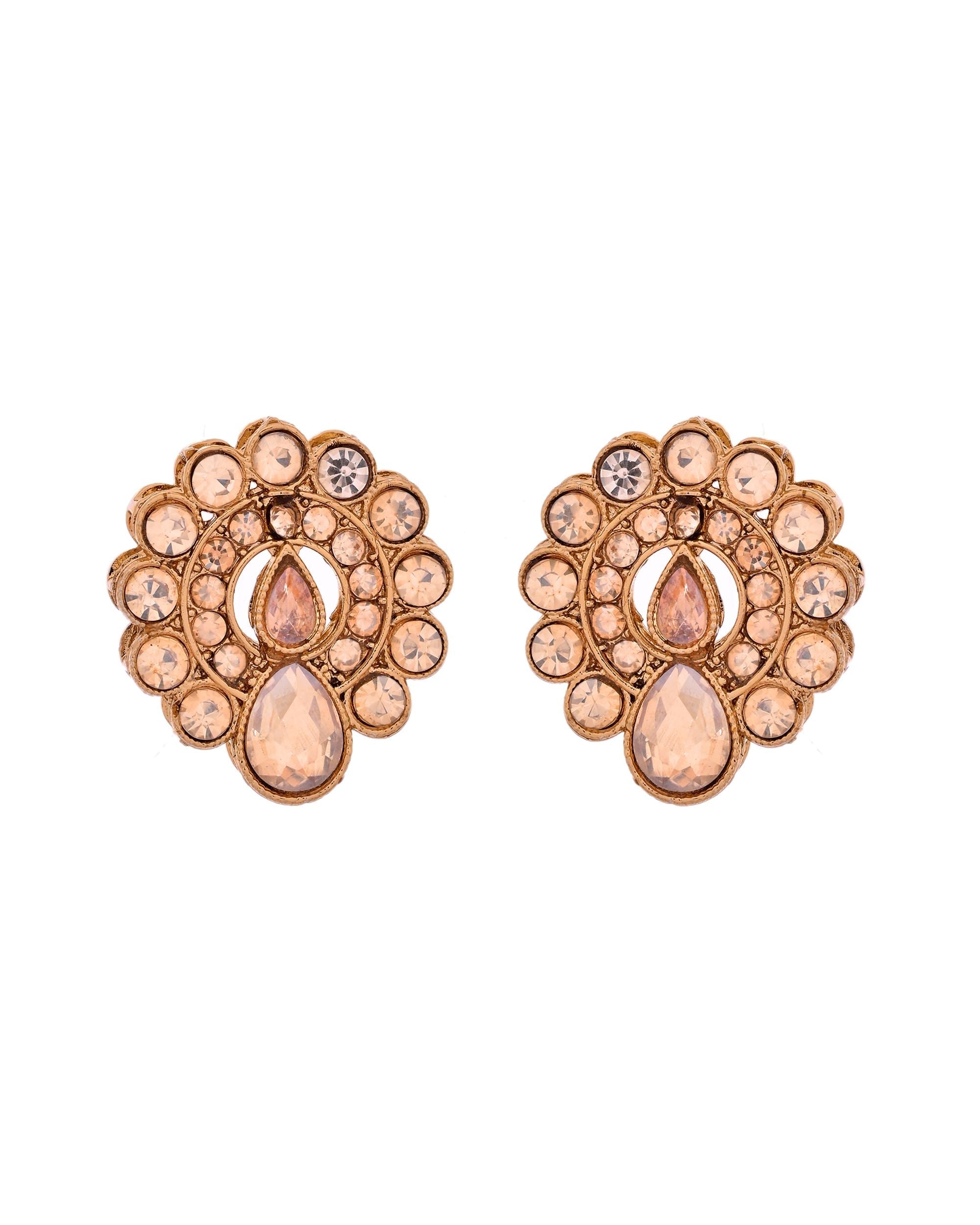 VOJ Copper Plated Stone Studded Circular Shaped Jewellery Set With Maang Tikka | Grocsy