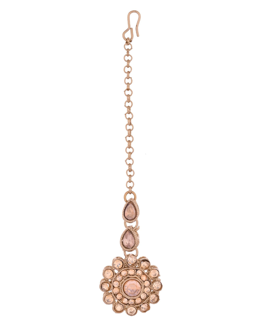 VOJ Copper Plated Stone Studded Circular Shaped Jewellery Set With Maang Tikka | Grocsy