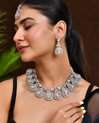 VOJ Silver-Plated CZ Studded Jewellery Set With Maang Tikka | Grocsy